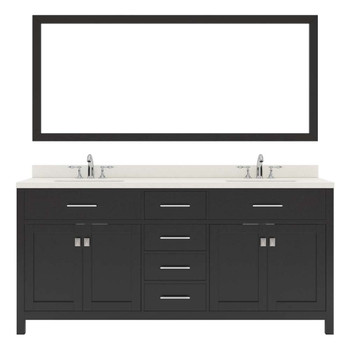 Virtu USA MD-2072-DWQSQ-ES-002 Caroline 72" Double Bath Vanity in Espresso with Dazzle White Top and Square Sink with Polished Chrome Faucet and Mirror