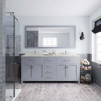 Virtu USA MD-2072-DWQSQ-GR Caroline 72" Double Bath Vanity in Grey with Dazzle White Top and Square Sink with Mirror