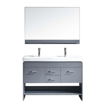 Virtu USA MD-423-C-GR Gloria 48" Double Bath Vanity in Grey with White Ceramic Top and Square Sink with Polished Chrome Faucet and Mirror