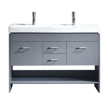 Virtu USA MD-423-C-GR-NM Gloria 48" Double Bath Vanity in Grey with White Ceramic Top and Square Sink with Polished Chrome Faucet