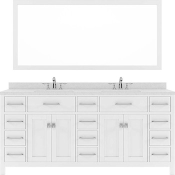 Virtu USA MD-2172-DWQRO-WH Caroline Parkway 72" Double Bath Vanity in White with Dazzle White Top and Round Sink with Mirror