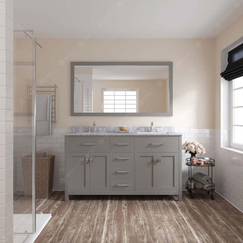 Virtu USA MD-2060-WMRO-CG Caroline 60" Double Bath Vanity in Cashmere Grey with Marble Top and Round Sink with Mirror