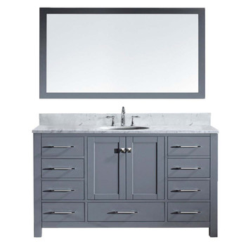 Virtu USA GS-50060-WMRO-GR Caroline Avenue 60" Single Bath Vanity in Grey with Marble Top and Round Sink with Mirror
