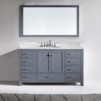 Virtu USA GS-50060-WMRO-GR Caroline Avenue 60" Single Bath Vanity in Grey with Marble Top and Round Sink with Mirror