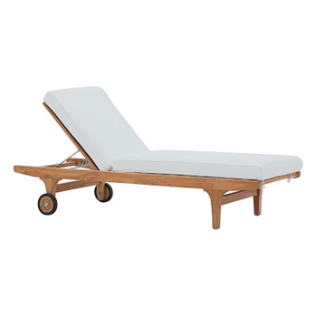 Modway Saratoga Outdoor Patio Teak Chaise Lounge EEI-2937-NAT-WHI Natural White