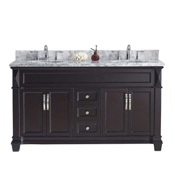 Virtu USA MD-2660-WMRO-ES-NM Victoria 60" Double Bath Vanity in Espresso with Marble Top and Round Sink