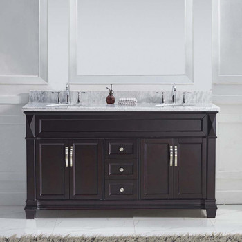 Virtu USA MD-2660-WMRO-ES-NM Victoria 60" Double Bath Vanity in Espresso with Marble Top and Round Sink