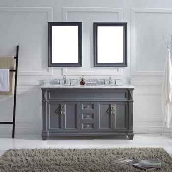 Virtu USA MD-2660-WMRO-GR Victoria 60" Double Bath Vanity in Grey with Marble Top and Round Sink with Mirrors