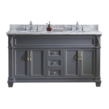 Virtu USA MD-2660-WMRO-GR-NM Victoria 60" Double Bath Vanity in Grey with Marble Top and Round Sink
