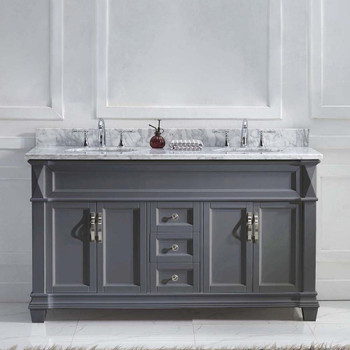 Virtu USA MD-2660-WMRO-GR-NM Victoria 60" Double Bath Vanity in Grey with Marble Top and Round Sink