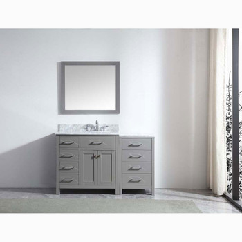 Virtu USA MS-2157L-WMRO-CG-002 Caroline Parkway 57" Single Bath Vanity in Cashmere Grey with Marble Top and Round Sink with Polished Chrome Faucet and Mirror