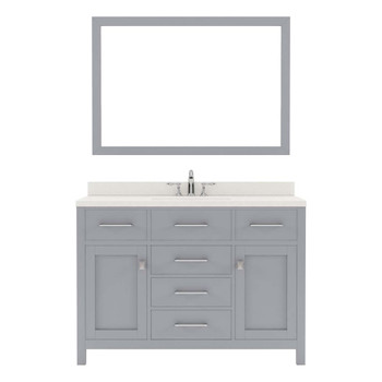 Virtu USA MS-2048-DWQRO-GR-001 Caroline 48" Single Bath Vanity in Grey with Dazzle White Top and Round Sink with Brushed Nickel Faucet and Mirror