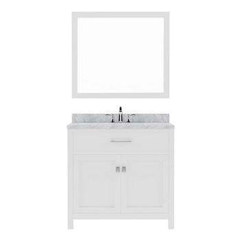 Virtu USA MS-2036-WMSQ-WH-001 Caroline 36" Single Bath Vanity in White with Marble Top and Square Sink with Brushed Nickel Faucet and Mirror