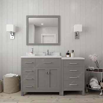 Virtu USA MS-2157L-DWQSQ-CG Caroline Parkway 57" Single Bath Vanity in Cashmere Grey with Dazzle White Top and Square Sink with Mirror