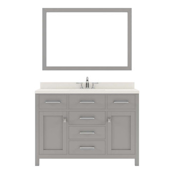 Virtu USA MS-2048-DWQSQ-CG-001 Caroline 48" Single Bath Vanity in Cashmere Grey with Dazzle White Top and Square Sink with Brushed Nickel Faucet and Mirror