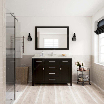 Virtu USA MS-2048-DWQSQ-ES Caroline 48" Single Bath Vanity in Espresso with Dazzle White Top and Square Sink with Mirror