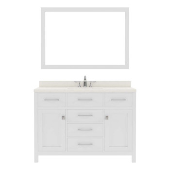 Virtu USA MS-2048-DWQRO-WH Caroline 48" Single Bath Vanity in White with Dazzle White Top and Round Sink with Mirror