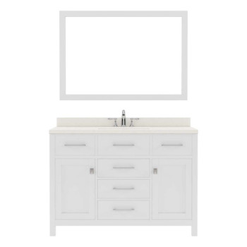 Virtu USA MS-2048-DWQRO-WH-001 Caroline 48" Single Bath Vanity in White with Dazzle White Top and Round Sink with Brushed Nickel Faucet and Mirror