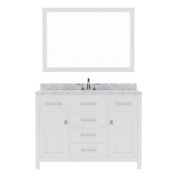 Virtu USA MS-2048-WMRO-WH Caroline 48" Single Bath Vanity in White with Marble Top and Round Sink with Mirror