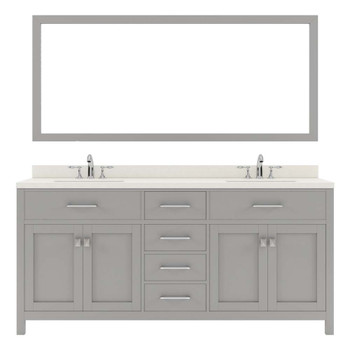 Virtu USA MD-2072-DWQSQ-CG-002 Caroline 72" Double Bath Vanity in Cashmere Grey with Dazzle White Top and Square Sink with Polished Chrome Faucet and Mirror