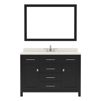 Virtu USA MS-2048-DWQSQ-ES-001 Caroline 48" Single Bath Vanity in Espresso with Dazzle White Top and Square Sink with Brushed Nickel Faucet and Mirror