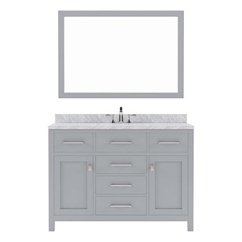 Virtu USA MS-2048-WMSQ-GR-002 Caroline 48" Single Bath Vanity in Grey with Marble Top and Square Sink with Polished Chrome Faucet and Mirror
