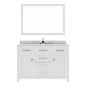 Virtu USA MS-2048-WMRO-WH-001 Caroline 48" Single Bath Vanity in White with Marble Top and Round Sink with Brushed Nickel Faucet and Mirror