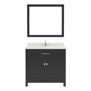 Virtu USA MS-2036-DWQRO-ES-001 Caroline 36" Single Bath Vanity in Espresso with Dazzle White Top and Round Sink with Brushed Nickel Faucet and Mirror
