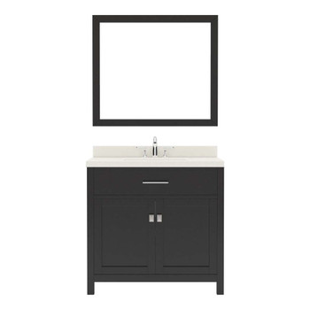 Virtu USA MS-2036-DWQSQ-ES-002 Caroline 36" Single Bath Vanity in Espresso with Dazzle White Top and Square Sink with Polished Chrome Faucet and Mirror