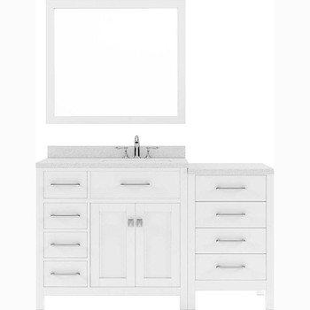 Virtu USA MS-2157L-DWQRO-WH Caroline Parkway 57" Single Bath Vanity in White with Dazzle White Top and Round Sink with Mirror