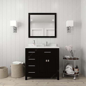 Virtu USA MS-2136L-DWQSQ-ES-002 Caroline Parkway 36" Single Bath Vanity in Espresso with Dazzle White Top and Square Sink with Polished Chrome Faucet and Mirror