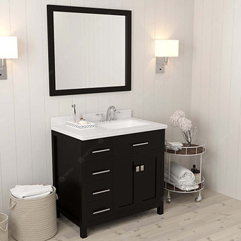 Virtu USA MS-2136L-DWQSQ-ES-002 Caroline Parkway 36" Single Bath Vanity in Espresso with Dazzle White Top and Square Sink with Polished Chrome Faucet and Mirror