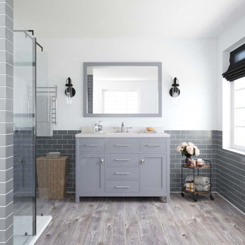 Virtu USA MS-2048-DWQSQ-GR Caroline 48" Single Bath Vanity in Grey with Dazzle White Top and Square Sink with Mirror