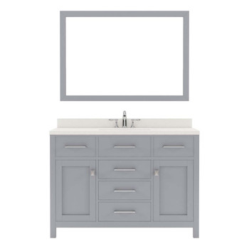 Virtu USA MS-2048-DWQSQ-GR-001 Caroline 48" Single Bath Vanity in Grey with Dazzle White Top and Square Sink with Brushed Nickel Faucet and Mirror