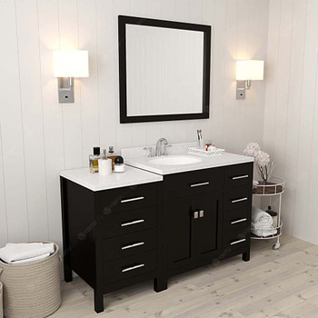 Virtu USA MS-2157R-DWQRO-ES-002 Caroline Parkway 57" Single Bath Vanity in Espresso with Dazzle White Top and Round Sink with Polished Chrome Faucet and Mirror