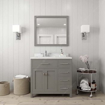 Virtu USA MS-2136R-DWQSQ-CG Caroline Parkway 36" Single Bath Vanity in Cashmere Grey with Dazzle White Top and Square Sink with Mirror