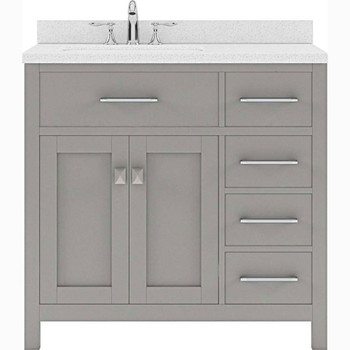 Virtu USA MS-2136R-DWQSQ-CG-NM Caroline Parkway 36" Single Bath Vanity in Cashmere Grey with Dazzle White Top and Square Sink