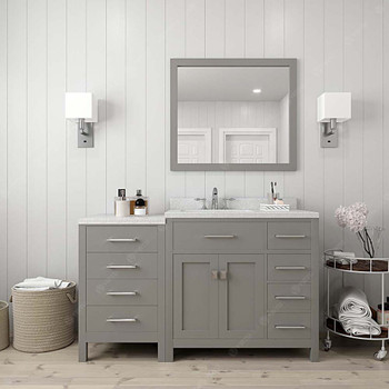 Virtu USA MS-2157R-DWQSQ-CG Caroline Parkway 57" Single Bath Vanity in Cashmere Grey with Dazzle White Top and Square Sink with Mirror