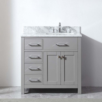 Virtu USA MS-2136L-WMSQ-CG-NM Caroline Parkway 36" Single Bath Vanity in Cashmere Grey with Marble Top and Square Sink