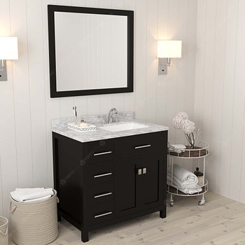 Virtu USA MS-2136L-WMSQ-ES Caroline Parkway 36" Single Bath Vanity in Espresso with Marble Top and Square Sink with Mirror