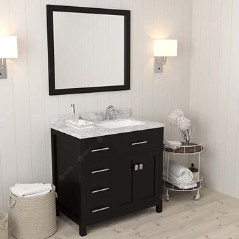 Virtu USA MS-2136L-WMSQ-ES-001 Caroline Parkway 36" Single Bath Vanity in Espresso with Marble Top and Square Sink with Brushed Nickel Faucet and Mirror