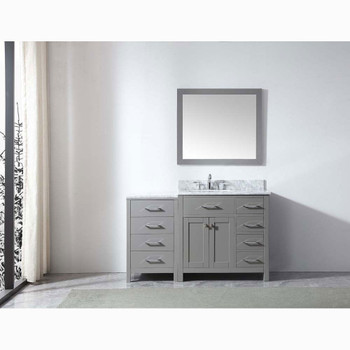 Virtu USA MS-2157R-WMSQ-CG-002 Caroline Parkway 57" Single Bath Vanity in Cashmere Grey with Marble Top and Square Sink with Polished Chrome Faucet and Mirror