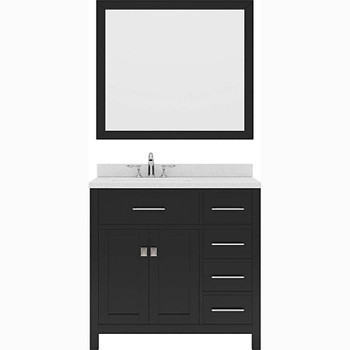 Virtu USA MS-2136R-DWQSQ-ES Caroline Parkway 36" Single Bath Vanity in Espresso with Dazzle White Top and Square Sink with Mirror