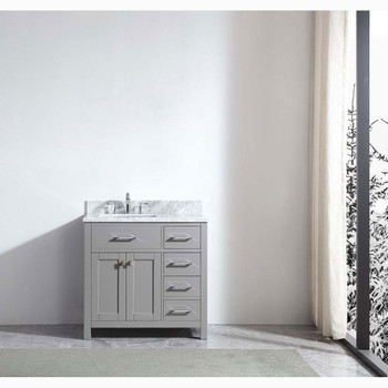 Virtu USA MS-2136R-WMSQ-CG-NM Caroline Parkway 36" Single Bath Vanity in Cashmere Grey with Marble Top and Square Sink