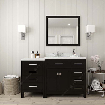 Virtu USA MS-2157R-DWQSQ-ES Caroline Parkway 57" Single Bath Vanity in Espresso with Dazzle White Top and Square Sink with Mirror