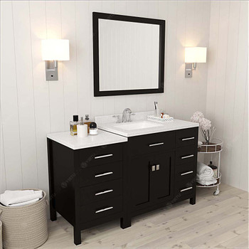 Virtu USA MS-2157R-DWQSQ-ES-001 Caroline Parkway 57" Single Bath Vanity in Espresso with Dazzle White Top and Square Sink with Brushed Nickel Faucet and Mirror