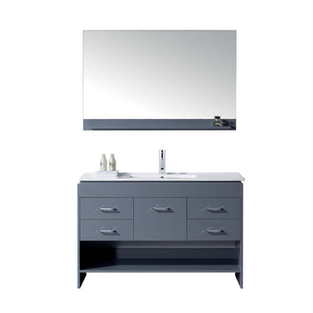 Virtu USA MS-575-THNB-GR Gloria 48" Single Bath Vanity in Grey with Slim White Ceramic Top and Square Sink with Polished Chrome Faucet and Mirror