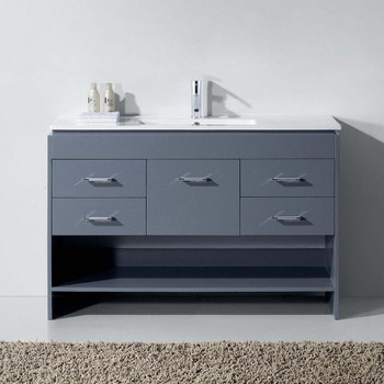 Virtu USA MS-575-THNB-GR-NM Gloria 48" Single Bath Vanity in Grey with Slim White Ceramic Top and Square Sink with Polished Chrome Faucet