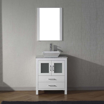 Virtu USA KS-70028-WM-WH Dior 28" Single Bath Vanity in White with Marble Top and Square Sink with Polished Chrome Faucet and Mirror