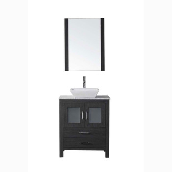 Virtu USA KS-70028-WM-ZG Dior 28" Single Bath Vanity in Zebra Grey with Marble Top and Square Sink with Polished Chrome Faucet and Mirror